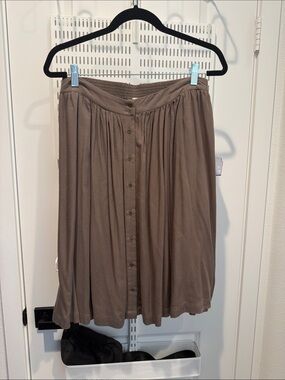 Button-Front Taupe Circle Skirt with Elastic Waist